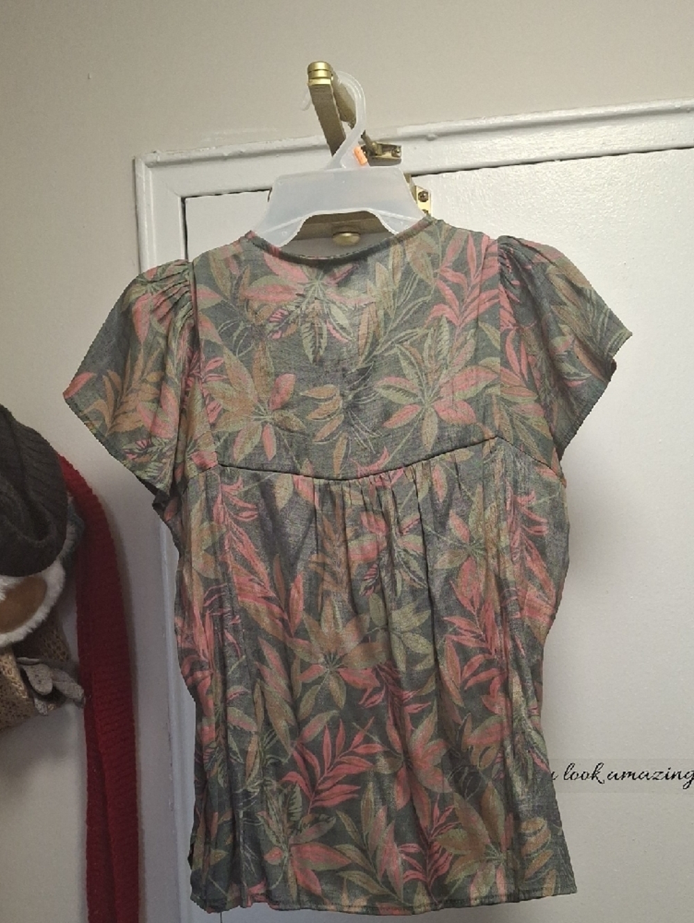 Lily Morgan Boho Floral Pintuck Blouse Pink Green S/P - Picture 4 of 8